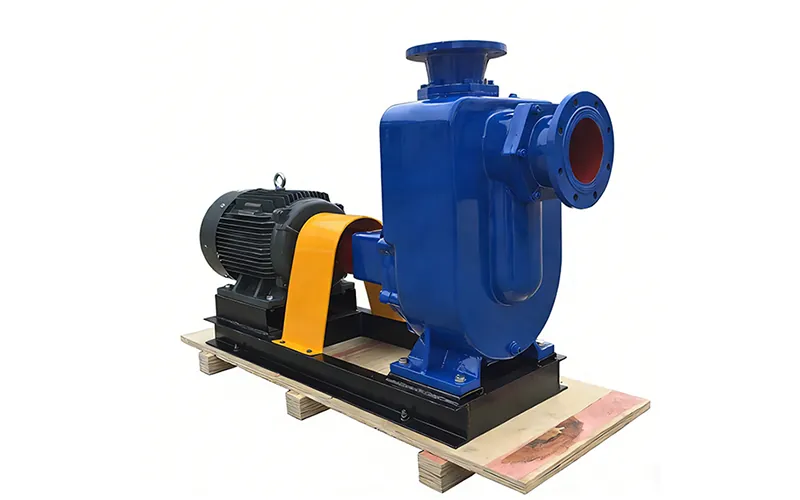 Horizontal sewage pump unit on wooden pallet