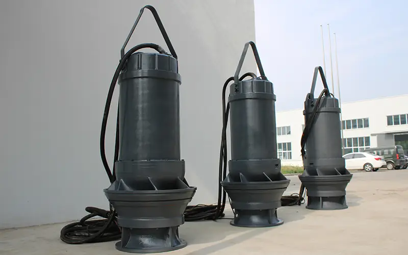 Three submersible axial flow pumps for industrial drainage