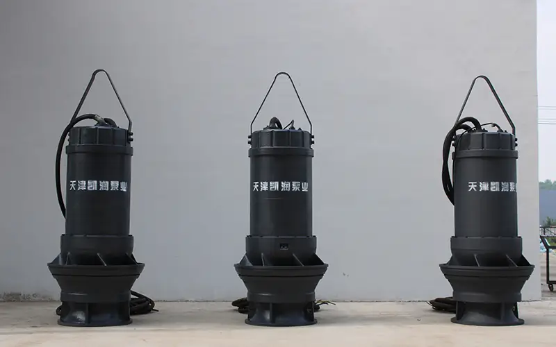 Three submersible mixed flow pumps displayed in a row-1