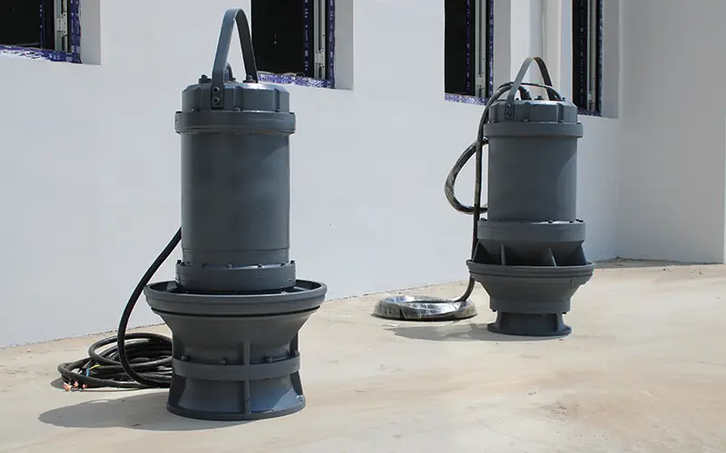 Two submersible axial flow pumps, industrial water pumps