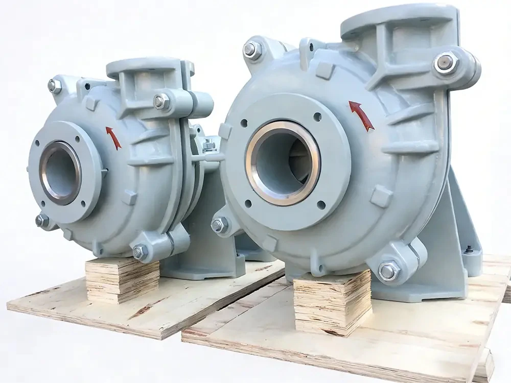 Two heavy duty slurry pumps with Cr26 chrome alloy casing for high-abrasive mining applications