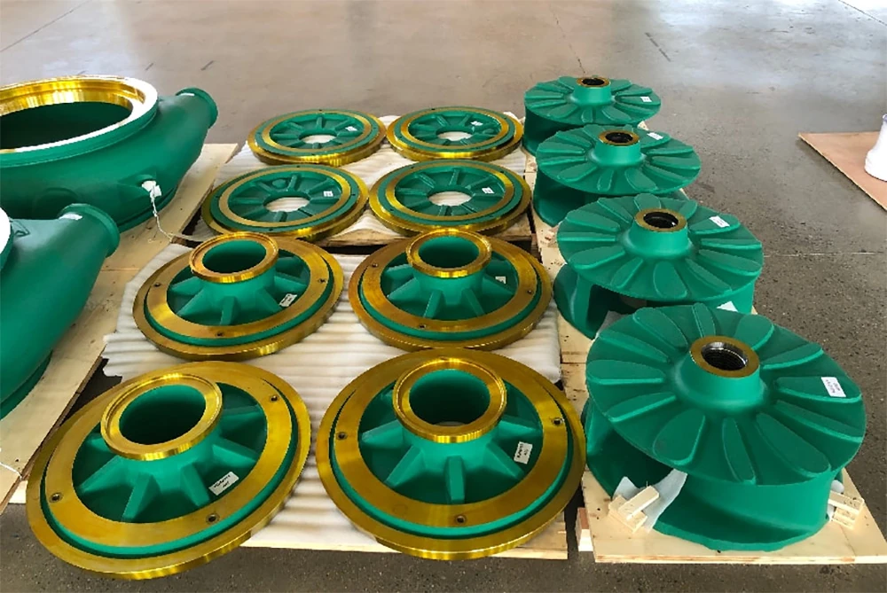  Precision machined slurry pump impellers and cover plate liners on pallets before packaging