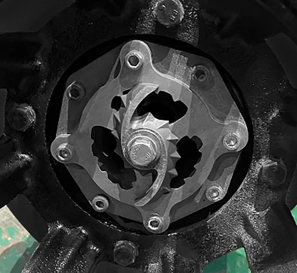 Close-up of alloy cutting impeller for submersible grinder sewage pump to crush solid waste and fibers