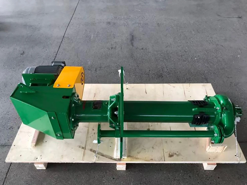 Vertical cantilever slurry pump with electric motor mounted on an export pallet for industrial wastewater handling